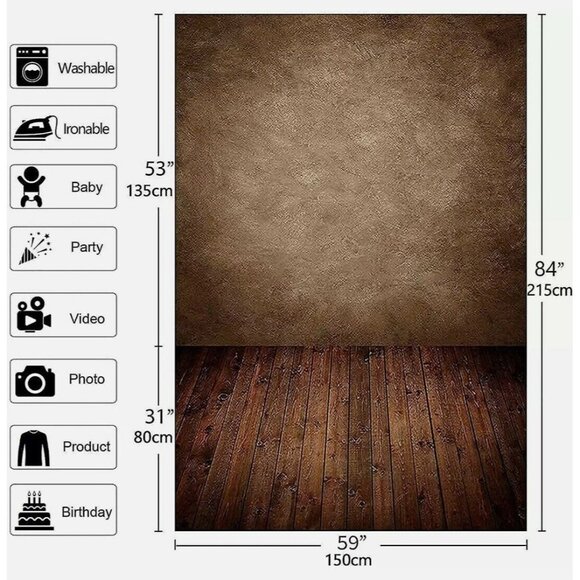 NEW Allenjoy Photography backdrop 5x7 ft. Fabric - Brown Wall w/ Wood Floor - Picture 5 of 5